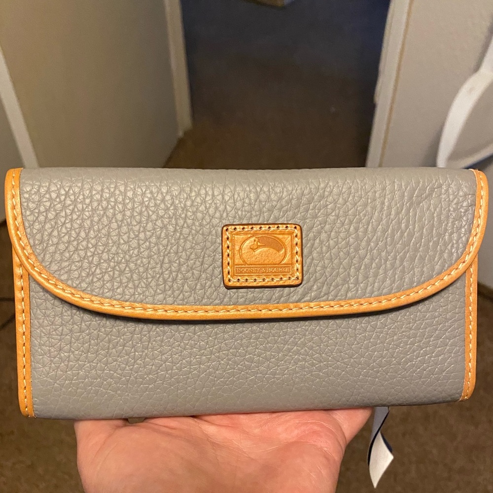 Gray and camel Dooney and Bourke tri-fold wallet